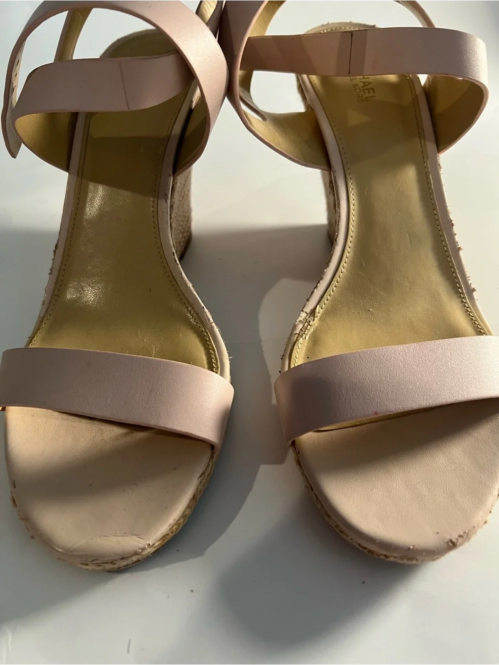 Michael Kors Pale Blush Leather Espadrille Wedges Size 10